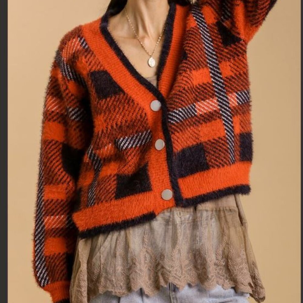 Umgee plaid cropped cardigan